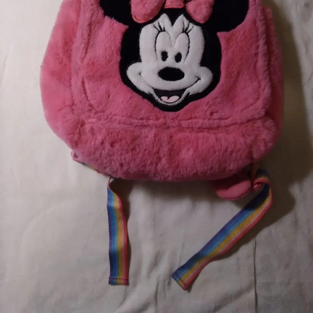 Disney Store Minnie Mouse Fuzzy Pink Backpack